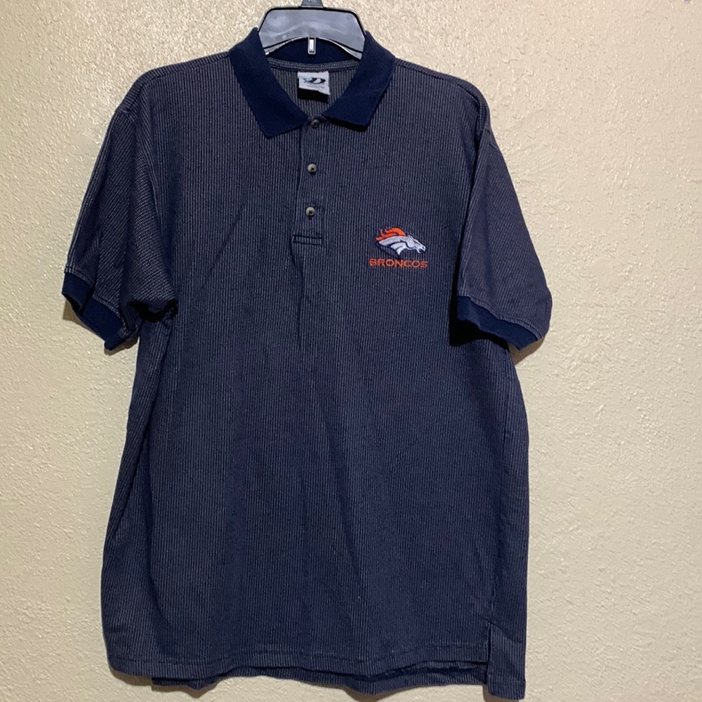 Dynasty Men's Polo Shirt L Broncos Logo Short Sleeve Stretchy Navy Blue